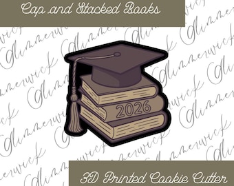 Graduation Cap Stacked Books Cookie Cutter – 3D Printed Fondant Cutter