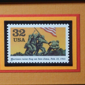 Marines Raise Flag on Iwo Jima - Vintage Framed Stamp - No. 2981a