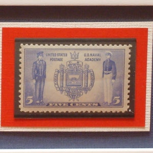 Vintage Framed Stamp - Honoring the Naval Academy - No. 794 - Perfect gift for USNA Graduate, Navy, Marine Corps - Annapolis, MD