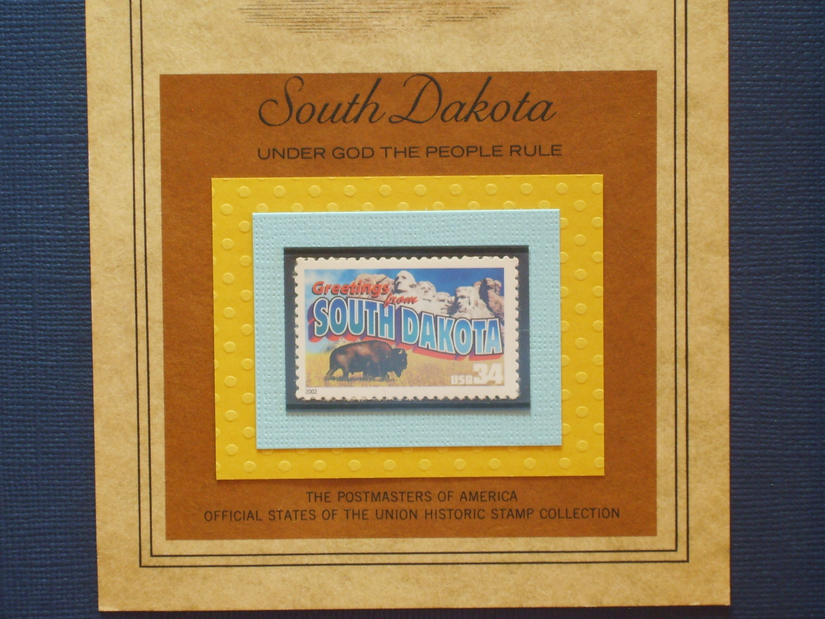サウスダコタ州からの挨拶を特集した額入りコレクターズシート、米国
