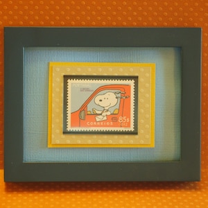 Timbre vintage du Portugal encadré Snoopy - Service de livraison du courrier