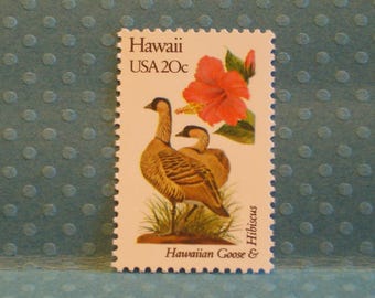 Cinco sellos antiguos - Ave y flor del estado de Hawái - N.° 1963