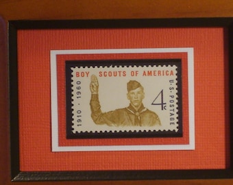 On My Honor - Vintage Framed United States Boy Scouts of America Stamp - No. 1145 - Version A - Great Gift for Scout, Eagle