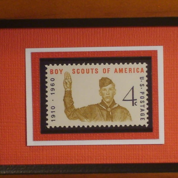 On My Honor - Vintage Framed United States Boy Scouts of America Stamp - No. 1145 - Version A - Great Gift for Scout, Eagle