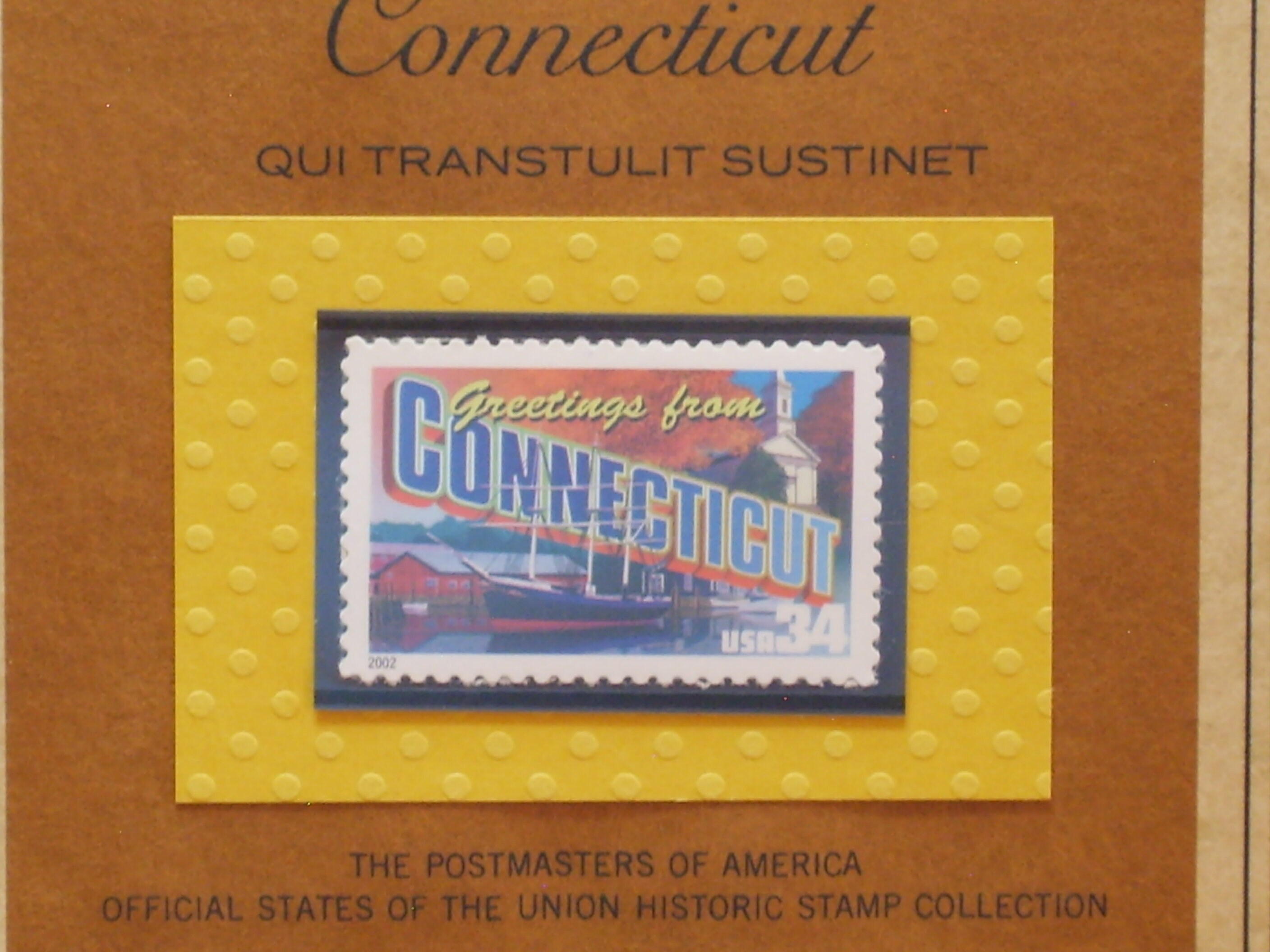 コネチカット州からの挨拶を描いた額入りコレクターズシート 米国切手
