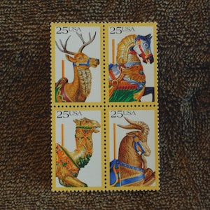 1 bloque de sellos postales antiguos únicos sin usar - Animales del carrusel - 2393a