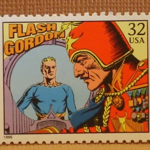 FIVE Vintage 1995 32c Classic Comic Strip Stamps - "Flash Gordon" - No. 3000p