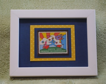 Peter Max Framed Stamp - Preserve the Environment - Expo 74 - No. 1527, Version B