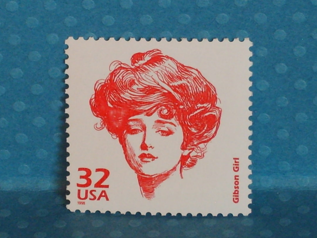 FIVE Vintage Postage Stamps 1900 Celebrate the Century, the Gibson Girl