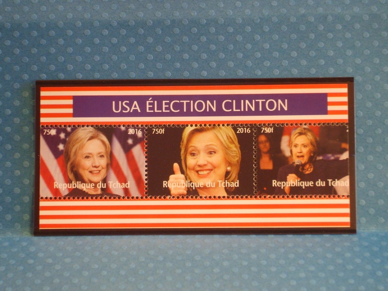 Strip of Unique Chad Postage Stamps Hillary Clinton 2016