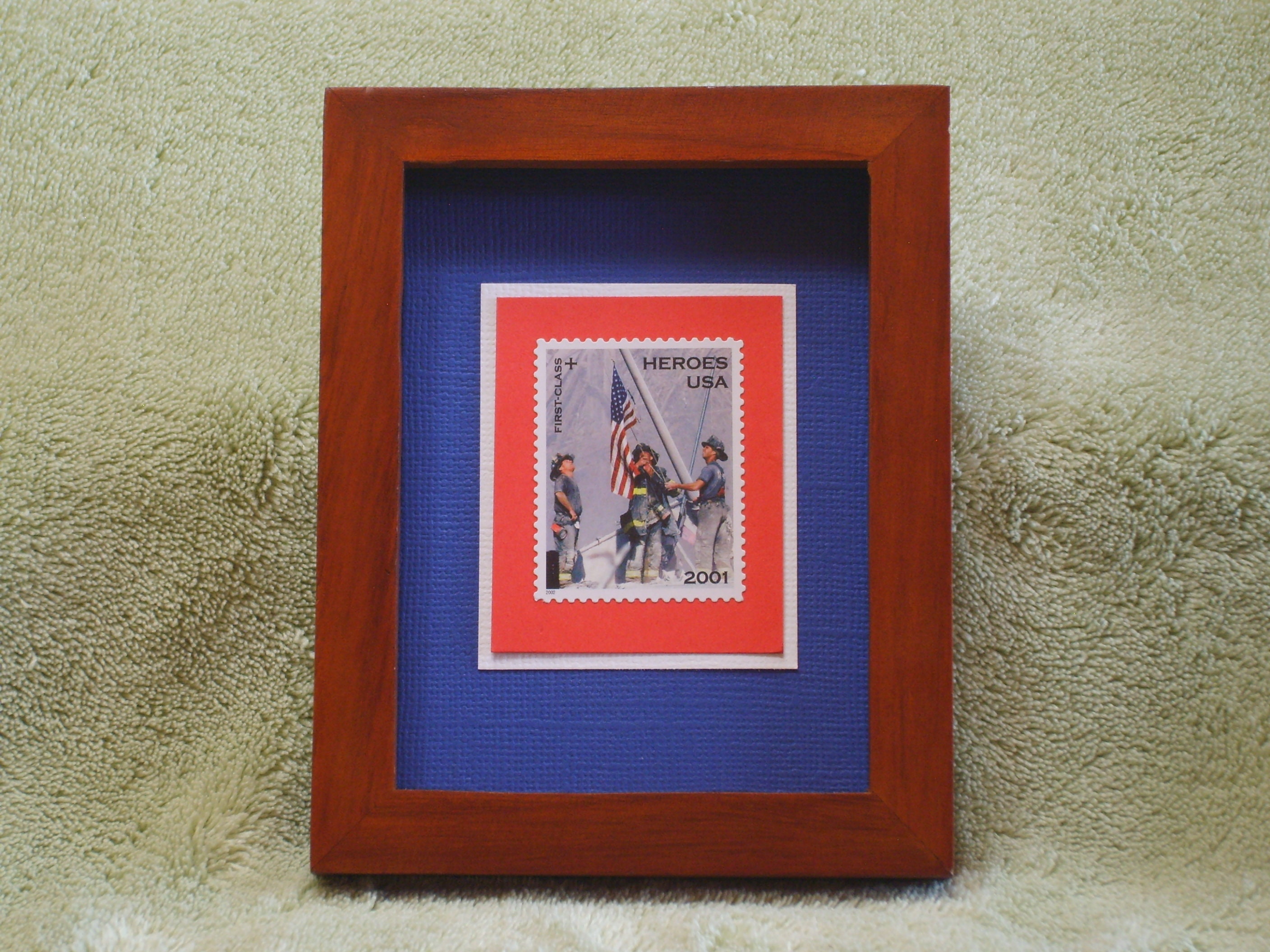 Framed Postage Stamp - 9/11 - Firefighters at Ground Zero - No. B2