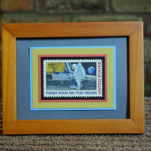 First Man on the Moon Vintage Framed Airmail Stamp - C76