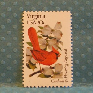FIVE Vintage Stamps - Virginia&#39;s State Bird and Flower - No. 1998