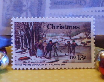 10 Mint 1976 "Winter Pastime by Nathaniel Currier" - Christmas Stamps - No. 1702