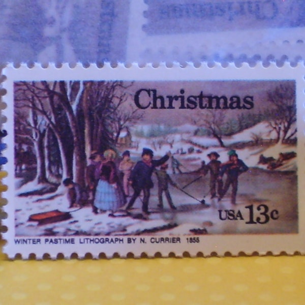 10 Mint 1976 "Winter Pastime by Nathaniel Currier" - Christmas Stamps - No. 1702