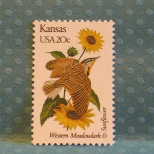 FIVE Vintage Stamps - Kansas&#39;s State Bird and Flower - No. 1968