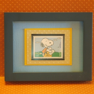 Snoopy Framed Vintage Stamp from Portugal - As a Mail Carrier