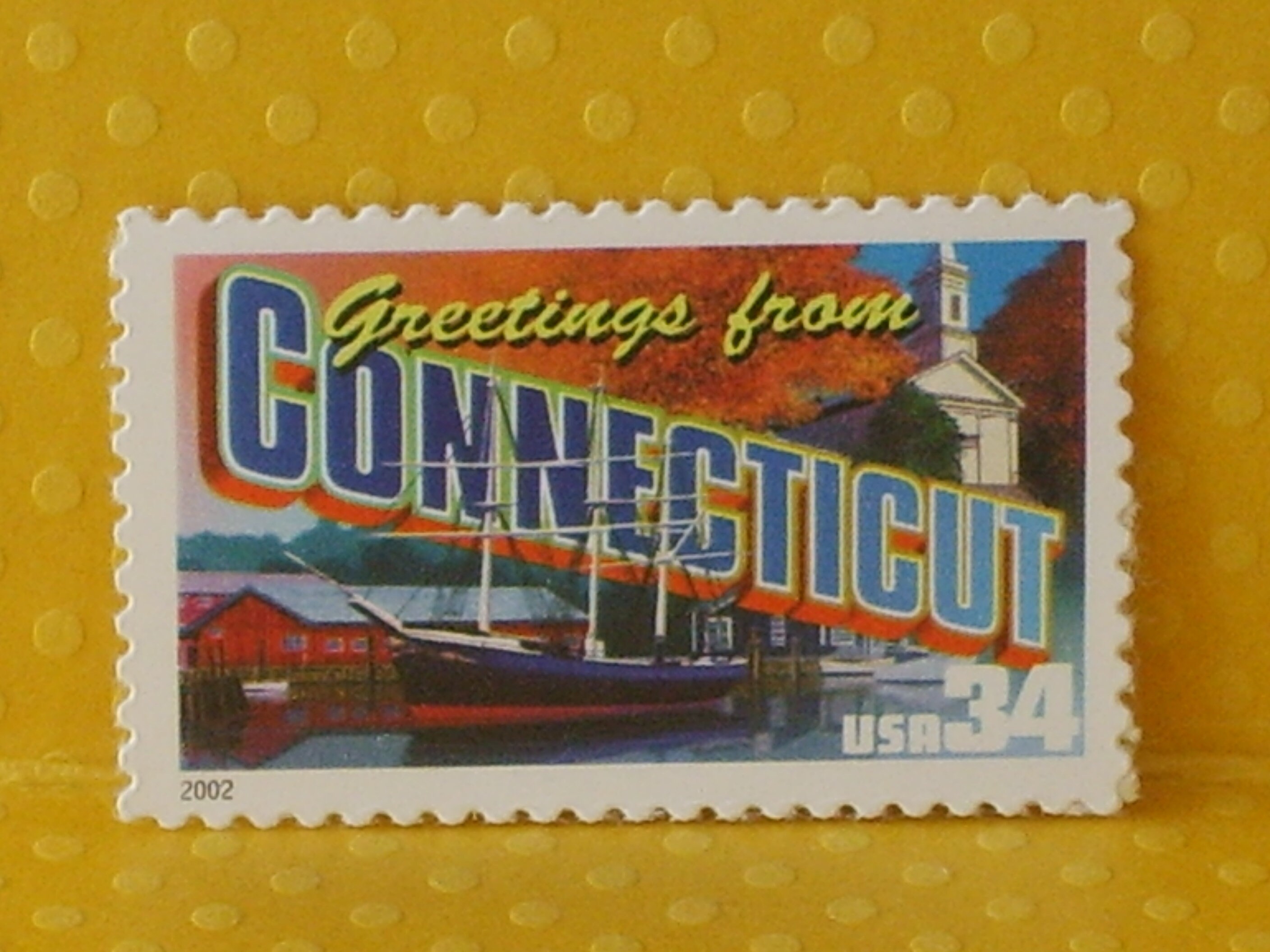 コネチカット州からの挨拶を描いた額入りコレクターズシート 米国切手