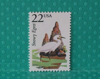 5 Vintage North American Wildlife Stamps - The Snowy Egret - No. 2321
