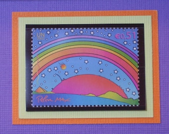 Peter Max Framed Stamp - Johannesburg Summit - Hope Rainbow, Version 1