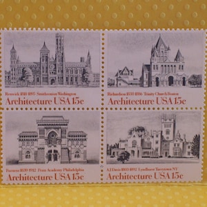 1 bloco de selos postais vintage exclusivos dos EUA - 1980 American Architecture - 1841a