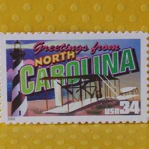 FIVE 34c "Greetings from North Carolina" Vintage United States Postage Stamps - No. 3593 - Mailings, Invitations, Weddings, Scrapbook