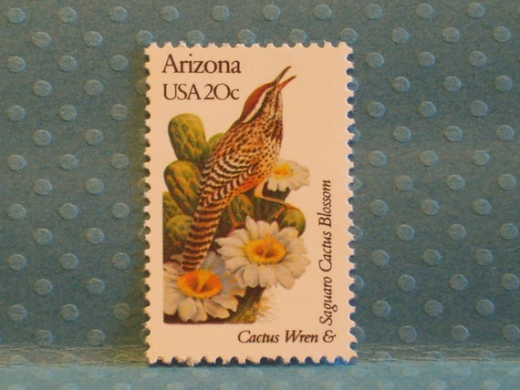 FIVE Vintage Stamps - Arizona's State Bird and Flower - No. 1955