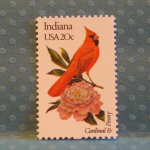 FIVE Vintage Stamps - Indiana&#39;s State Bird and Flower - No. 1966
