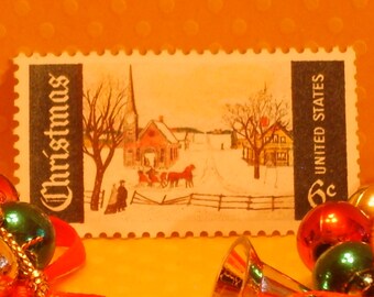 10 Vintage Christmas Postage Stamps - 6c 1969 Winter Sunday in Norway, Maine - No. 1384