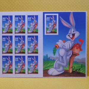 Vintage 1997 Bugs Bunny United States Stamp Sheet from NON FOLDED Folio - No. 3137 - First US Self-Adhesive Stamp Sheet - Great Gift