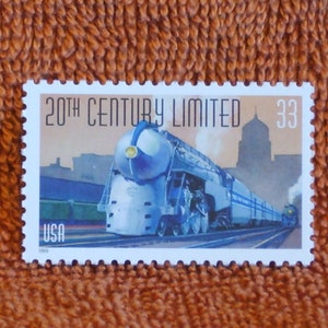 5 Unused Vintage 1999 33c Train Stamps - The 20th Century Limited - No. 3335