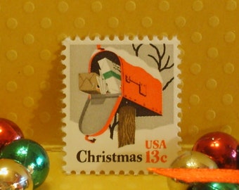 10 Vintage Christmas Postage Stamps - 13c Rural Mailbox - No. 1730