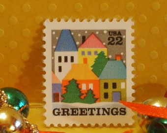 TEN Vintage Christmas United States Postage Stamps - 22c Village Scene- No. 2245