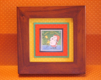 Peanuts  Framed  2001 Christmas Stamp from Gibraltar - Ringing the Bell