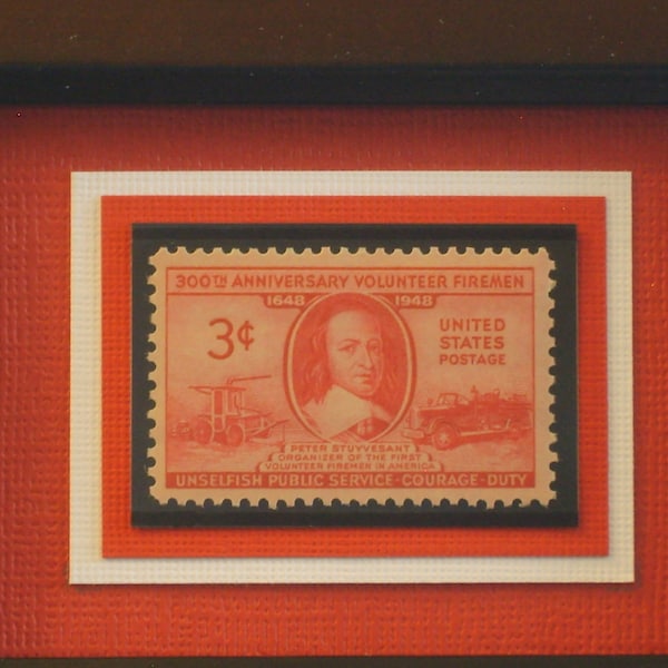 Volunteer Firemen - Vintage Framed Postage Stamp - No. 971