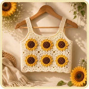 Sunflower Crochet Tank Top Pattern PDF, Granny Square Tank , Summer Crochet  Pattern Beginner Friendly Crochet Shirt, XS XL Instant Download