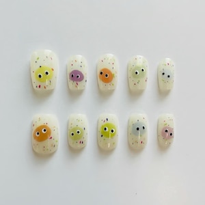 Googly Eye Press On Nails | Confetti Short Square Nails | Kidcore Y2K Quirky Cute Nail Art | Whimsical Playful Nail Set