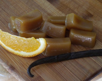 1 dozen large vegan organic vanilla orange creamsicle caramels in eco-friendly sustainable gift packaging