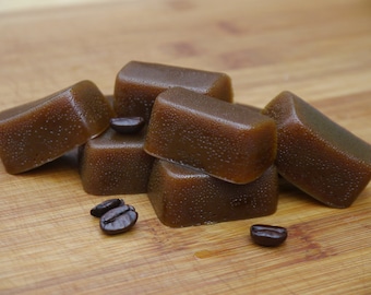1 dozen large vegan organic fair trade espresso caramels in eco-friendly sustainable gift packaging