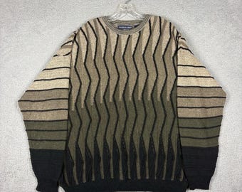 Suéter vintage de las Islas del Norte para hombre, talla XL, verde y beige, con textura 3D, estilo años 90, fabricado en EE. UU.