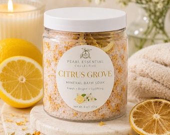 Naturalna, botaniczna, luksusowa kąpiel z solą mineralną o słodkich cytrusach, różowa himalajska sól Epsom, prezent spa, pielęgnacja, gaj cytrusowy
