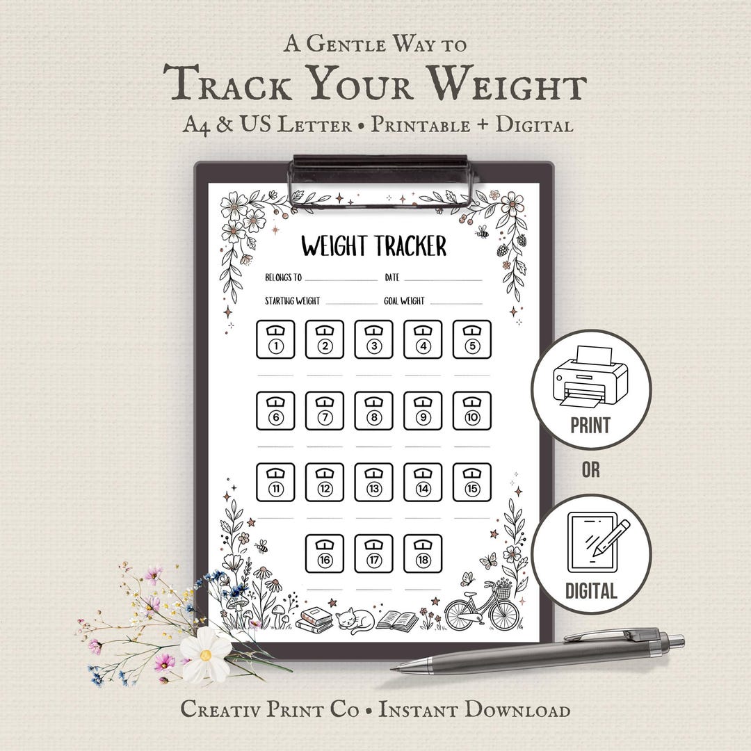 Weight Tracker Printable PDF, A4/US Letter, Fillable Health Journal ...