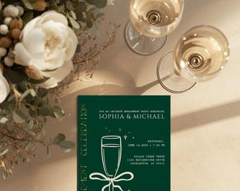 Editable Engagement Invitation | Elegant Green Party Invite | Printable Luxury Engagement Card