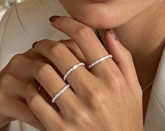 S925 Silver Shiny Starry Ring,Minimalist Closed Band Ring,Dainty Sparkly Chain Stackable Ring,Gift for her