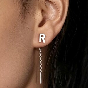 999 Sterling Silver Initial Threader Earrings,Dainty 26 Letters Drop Ear Line,Hypoallergenic Earring for Sensitive Ears,Dainty DailyJewelry
