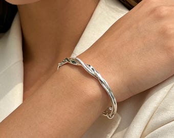 Mobius Twist Silver Plated Bangle, Unique Twisted Rope Bracelet|Bangle For women