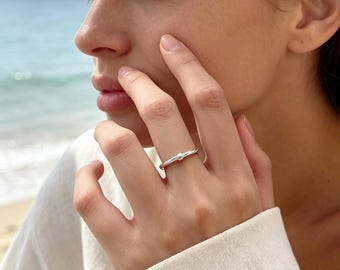 Silver Plated Square Texture Open Ring Minimalist Adjustable Elegant Finger Jewelry,Adjustable Ring,Gift for her