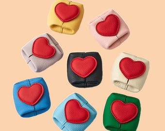 Heart Top-Grain Cowhide Coin Purse|Cute Color Contrast Portable Pouch|Travel Jewelry Bag|Gift for women