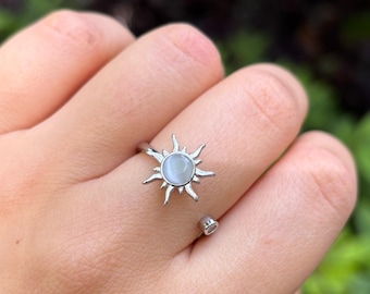 Bohemian Sunflower Rotating Ring•Elegant Anxiety/Stress Relief Band Ring for Women •Adjustable RingDainty •Fidget Ring for Daughter
