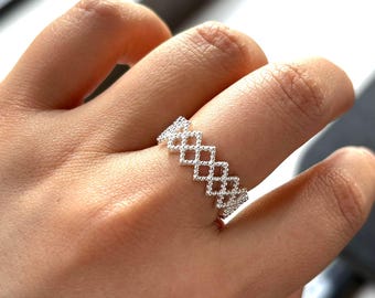 Sweet Hollow Out Lace Ring|Grid Index Finger Ring|Adjustable Ring|silver ring women|Lace Open Ring